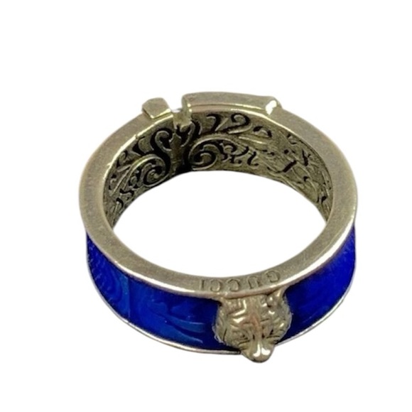Gucci Tiger Head Ring Authentic Ag .925 Sterling Silver With Blue Enamel - Picture 1 of 16
